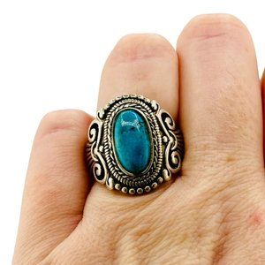 Sterling Silver Turquoise Died Howlite Ring Size 7 Signed FD Southwestern Large